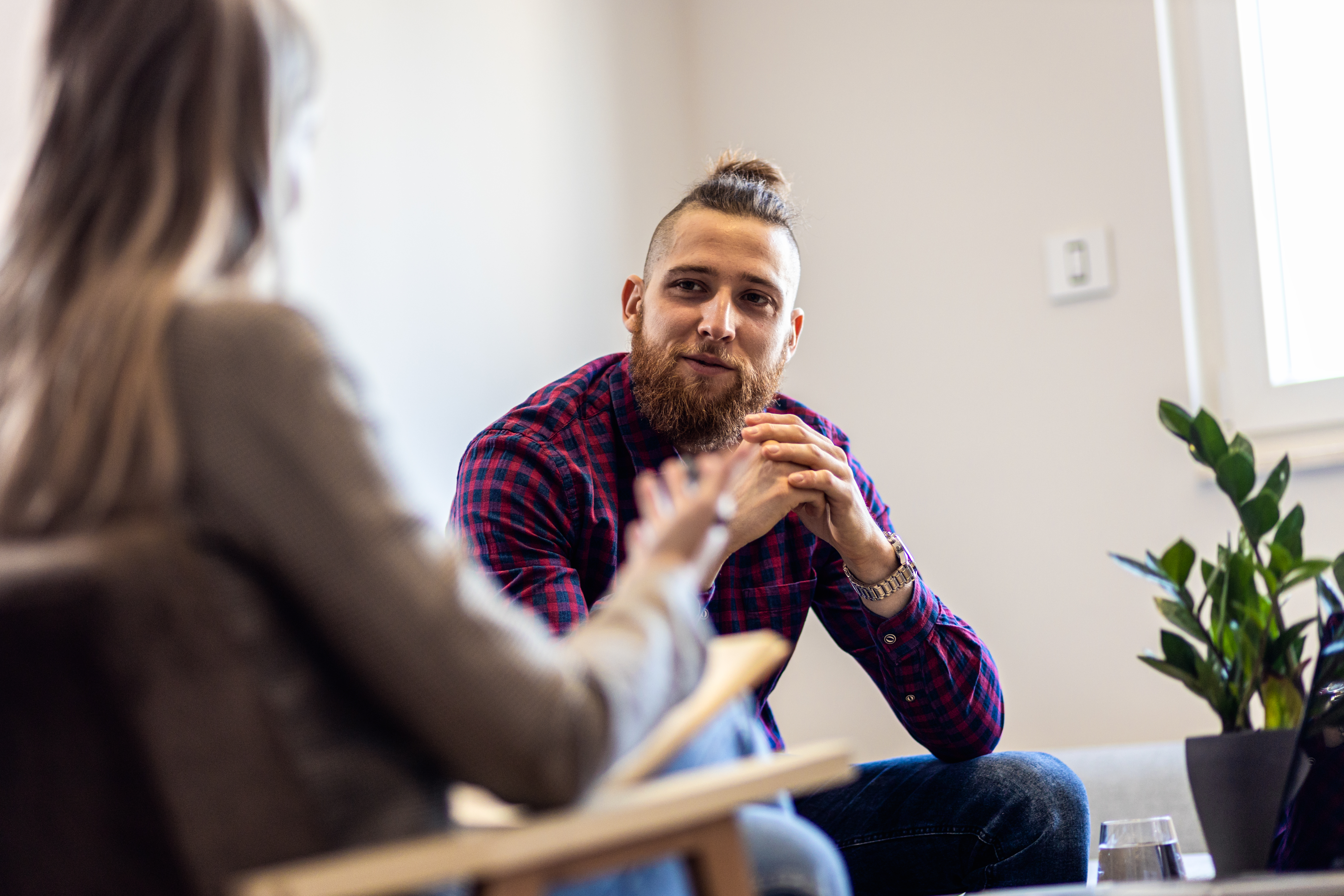 Two people talking